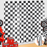 WovWeave 2 Pack Race Car Checkered Streamers Backdrops Birthday Party Decorations Black and White Checkered Foil Fringe Curtains