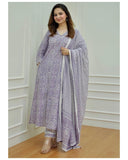 Anni Designer Women'S Cotton Blend Floral Straight Kurta With Pant & Dupatta (Nihira_Purple_Small),Purple,S,Cotton Blend,Nihira Blue_206,