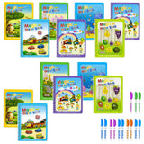 HOTFIX Pack of 13 Water Magic Coloring Books with Refillable Pens for Kids, Reusable Coloring Books, MessFree Water Drawing Act