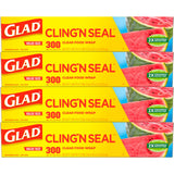 Glad Cling N Seal Plastic Food Wrap, 300 Square Foot Roll 4 Pack (Package May Vary)