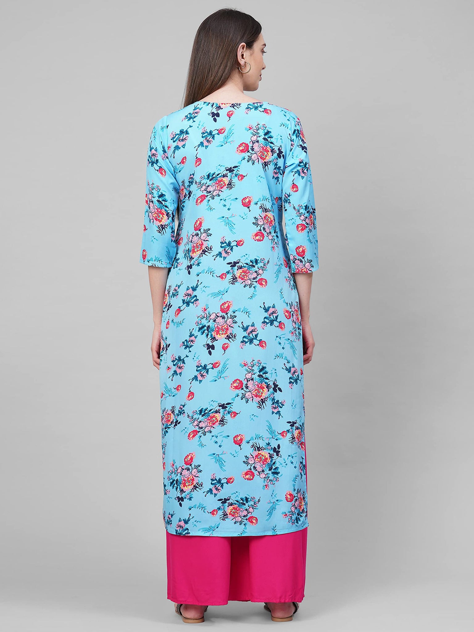 Anni Designer Women'S Crepe Straight Printed Kurta (Badri Blue_M-Blue_Mediuam),Black,M,Crepe,Straight,kurta