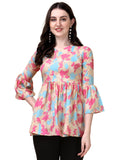 Wedani Women'S Casual Bell Sleeves V-Neck Foral Regular Fit Top (Medium Beige),Beige,M