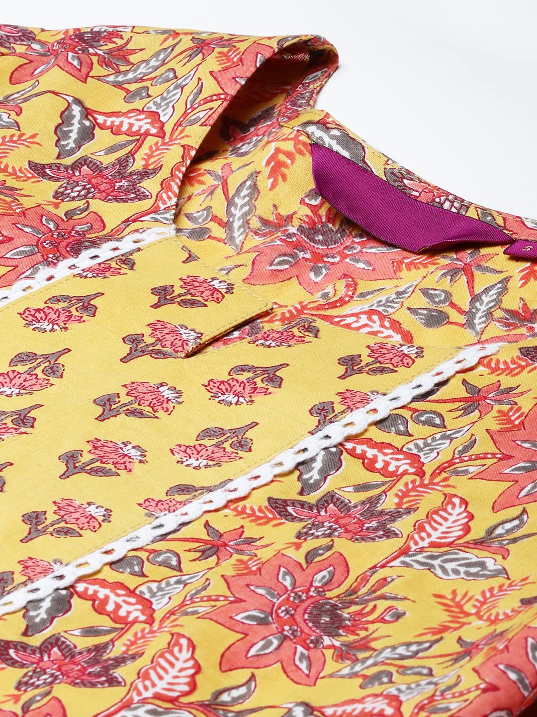 Anni Designer Women'S Cotton Blend Printed Straight Kurta With Pant (Sarva-Grey & Yellow_S_Dark Blue_Small),Grey & Yellow,S,Cotton Blend,Regular,kurta