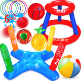 90shine 3 Sets Pool Toys Games for Adults and Family - Floating Basketball Hoop&Inflatable Ring Toss&Beach Ball for Kids Swimmin