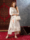 Anni Designer Women'S Cotton Blend Straight Printed Kurta With Pant (Nenisha Cream-Jl_M_Cream_Medium),Cream,M,Cotton Blend,Regular,
