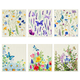 6 Pcs Spring Swedish Kitchen Dish Cloths Wildflower Kitchen Towels Reusable Sponge Cleaning Wipes Absorbent Dish Cloth Quick Dry