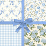 Whaline 8 Sheets Blue Bow Floral Wrapping Paper Not Roll Watercolor Plaid Hydrangea Gift Wrap Paper Folded Flat for Birthday