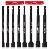ABN Impact Nut Driver Tool Set 8pc Metric 6 IN Long Shank Nut Driver Bits Magnetic Tip Sockets, 1/4 IN Hex Shank