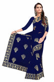 Tamaira Fashion Womens Plain Weave Pure Cotton Saree With Heavy Embroidery And Stone Work Without Blouse Piece (Blue)