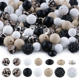 Sunrony 118Pcs Mixed Black White Oat Acrylic Rhinestone Spacer Print Silicone Beads for Keychain Making and Necklace Bracelet, B