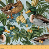 Wild Duck Fabric by The Yard,Tropical Banana Fruits WaterproofFabric,Rustic Leaves Plants Fabric for Arts and Crafts Decor,Exoti