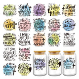 Spanish Biblia UV DTF Decals - 20 Sheets Dios Guia Mis Pasos Christian Inspirational Quotes Uvdtf Cup Wrap for 16 oz Glass, Flow