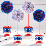 4 Set 18'' Large 4th of July Patriotic Table Centerpiece Decor DIY American Flag Metal Pail Bucket with 16'' Red White Blue Star