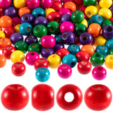 HINZIC 200pcs Colorful Wooden Beads, 9x10mm Large Hole Macrame Bead, Natural Wood Hair Bead, Round Loose Spacer Beads for Making