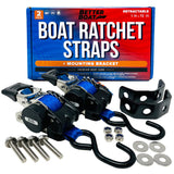 Stainless Steel Retractable Ratchet Straps Heavy Duty Set 2 Transom Tie Downs to Boat Trailer Mounting Brackets & Bolts Set 1 in