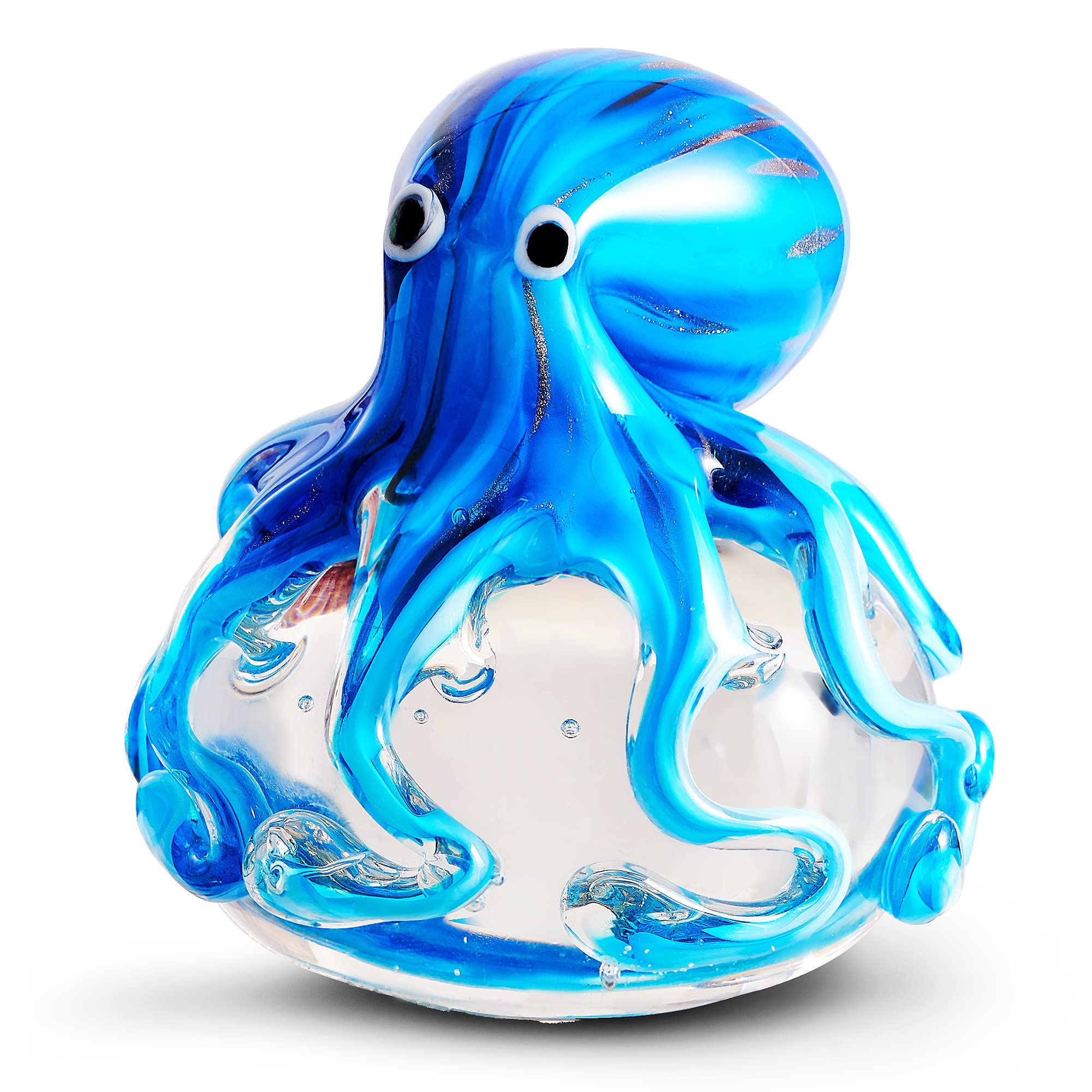 EUSTUMA Hand Blown Glass Octopus Figurine Ornament,Sea Animal Ornament for Fish Tank Aquarium,Sea Animals Collection for Birthda