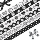 NUVCELKA Volleyball Ribbon, 6 Pack (5/8 Inch x 3 Yards Each), Black White Sports Grosgrain Ribbon, Stars & Heartbeat Pattern for