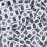 Yiizzxin 200pcs Square White Number 8 Beads for Bracelets,Single Digit 8 Acrylic Cube Bead,6x6mm Number Beads for Jewelry Making
