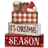 Lineshading 4 Pcs Wooden Christmas Tabletop Decor Xmas Tiered Tray Decor Winter Centerpiece Decorative Santa Hat Hot Cocoa Gift 