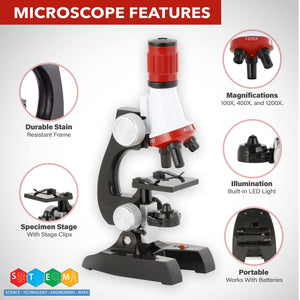IQCrew 1200X Kids Microscope Toy Set with Slides Preparation Kit + Microscope Book