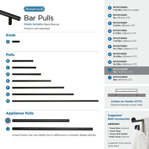 Amerock | Appliance Pull | Black Bronze | 12 Inch (305 Mm) Center To Center | Bar Pulls | 1 Pack | Drawer Pull | Drawer Handle |