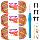 3 Pack Rainbow Beginner Crochet Yarn for Crocheting and Knitting Multicolor Cotton Crochet Yarn for Beginners with Easy-to-See S