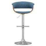 Simplihome Sheldon 34 Inch Wide Mid Century Modern Adjustable Swivel Bar Stool In Denim Blue Woven Polyester Fabric, For The Din