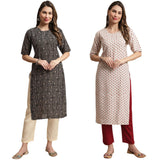 Tee Projekt Womens Crepe Printed Kurti and Pants Set Ethnic Casual Wear, Multicolored, 40