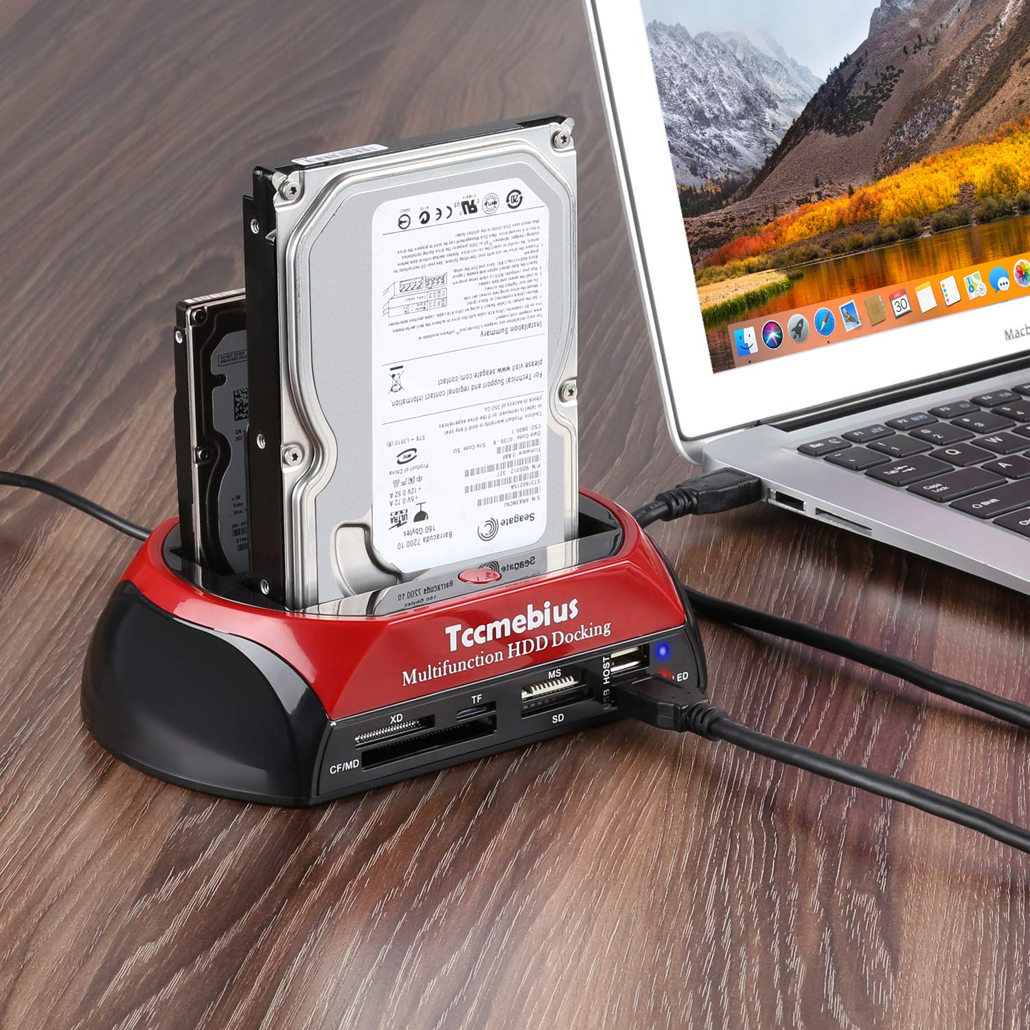 Tccmebius Hard Drive Docking Station, TCC-S862-US USB 2.0 to 2.5 3.5 Inch SATA IDE Dual Slots External Enclosure with All in 1 C