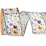 LaRibbons Spring Floral Wired Ribbon with Wildflowers and Butterflies, 2.5 Inch x 10 Yards, Ribbon for Wreaths, Bows, Crafts & S