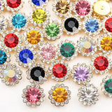 160 Pcs 16 Mixed Colors 12mm Flower Sew on Rhinestones Crystal Glass Gems, Metal Claw Rhinestones Jewels for Crafts, Glitter Gem