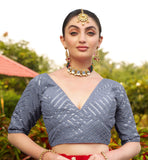 Pujia Mills Womens Fancy Readymade Half Sleeve Sequins Saree Blouse(Sequins Butti Grey_38)