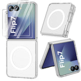 ORETECH Magnetic for Samsung Galaxy Z Flip 7 Case, with [2 x Screen Protector] Transparent Back Non-Slip Hard PC Shockproof Bump