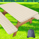 misaya Picnic Table Cover with Bench Cover, Waterproof Elastic Fitted Tablecloth for 5 Foot Tables, Rectangle Washable Polyester