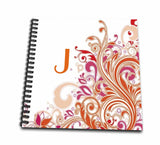 3dRose Letter J on Pretty Pink N Orange Swirls Memory Book, 12 by 12Inch (db_62517_2)