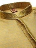 Manyavar Jacquard Print Knee Long Kurta And Churidar Set For Men - (Yellow, X-Large)