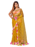 Womanista Womens Mirror Work Net Sarees (TI3392_Yellow)