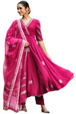 Gosriki Women'S Rayon Blend Anarkali Printed Kurta With Pant & Dupatta (Berlin Pink-Vks01-Gs_L_Pink_Large),Pink,,B0DFCHYTZ3