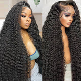 Gearina 22inch Deep Wave Lace Front Wigs Human Hair 200 Density 13x6 HD Transparent Lace Front Wigs for Women Deep Curly Lace Fr