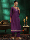 Libas Womens Embroidered Cotton Straight Kurta With Trousers And Dupatta Burgundy L