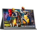 144HZ Portable Gaming Monitor, 17.3 1080P Laptop Monitor, Dual USB C HDMI Second Computer Screen, VESA Gaming Display with Spea