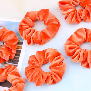 IVARYSS Orange Scrunchies, Premium Velvet Soft Fall Hair Scrunchy, Halloween Thick Elastic Bands, Hair Accessories for Women and
