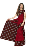 Tamaira Fashion Plain Weave Womens Pure Cotton Saree Without Blouse Piece (973_Red And Dark Chocolate)