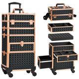 GALHUBIS Makeup Train Case with Drawer, Rolling Makeup Case, Cosmetology Case on Wheels, Gift, Large Makeup Case Organizers, Pro
