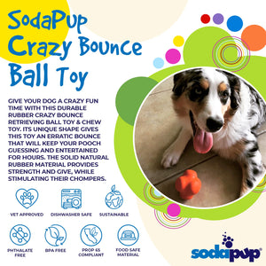 Sodapup Crazy Bounce - Durable Dog Ball Toy & Chew Toy Made In Usa From Non-Toxic, Pet-Safe, Food Safe Natural Rubber Material F