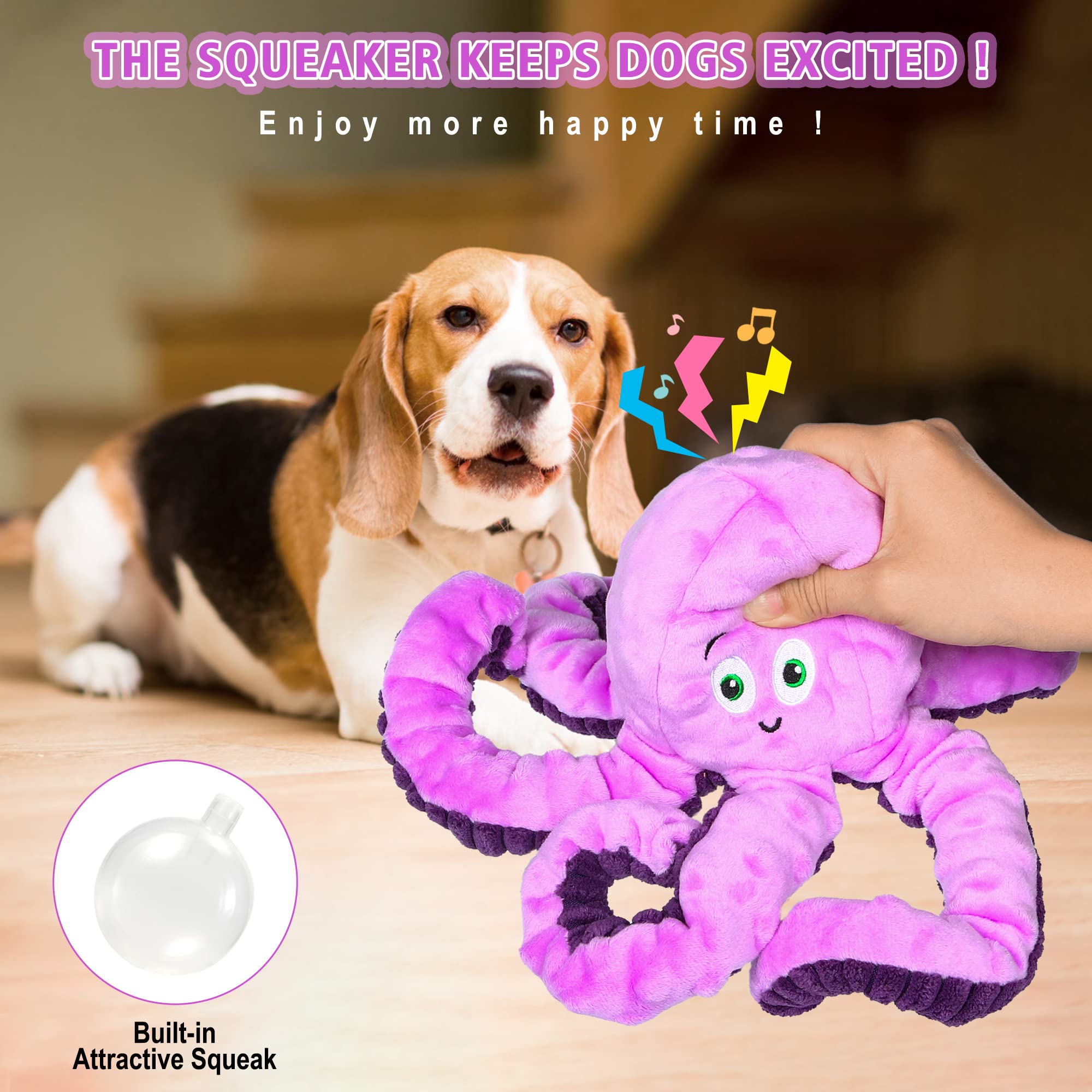 BUYPOW Dog Squeaky Toys Octopus - Tough Plush Large Medium & Small Toys - Stuffed Funny Cute Animals Puppy Pet Toy for Dog Birth