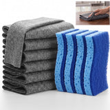 Sawysine 6 Pack Microfiber Cloths with 4 Sponges, Wood Pulp, Gray & Blue