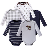 Hudson Baby Unisex Baby cotton LongSleeve Bodysuits gray Moose, 912 Months