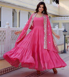 Wedani Women Floral Print Anarkali Kurta With Pant And Dupatta Pink,PINK,L,Georgette,Anarkali,Kurta, Scarf