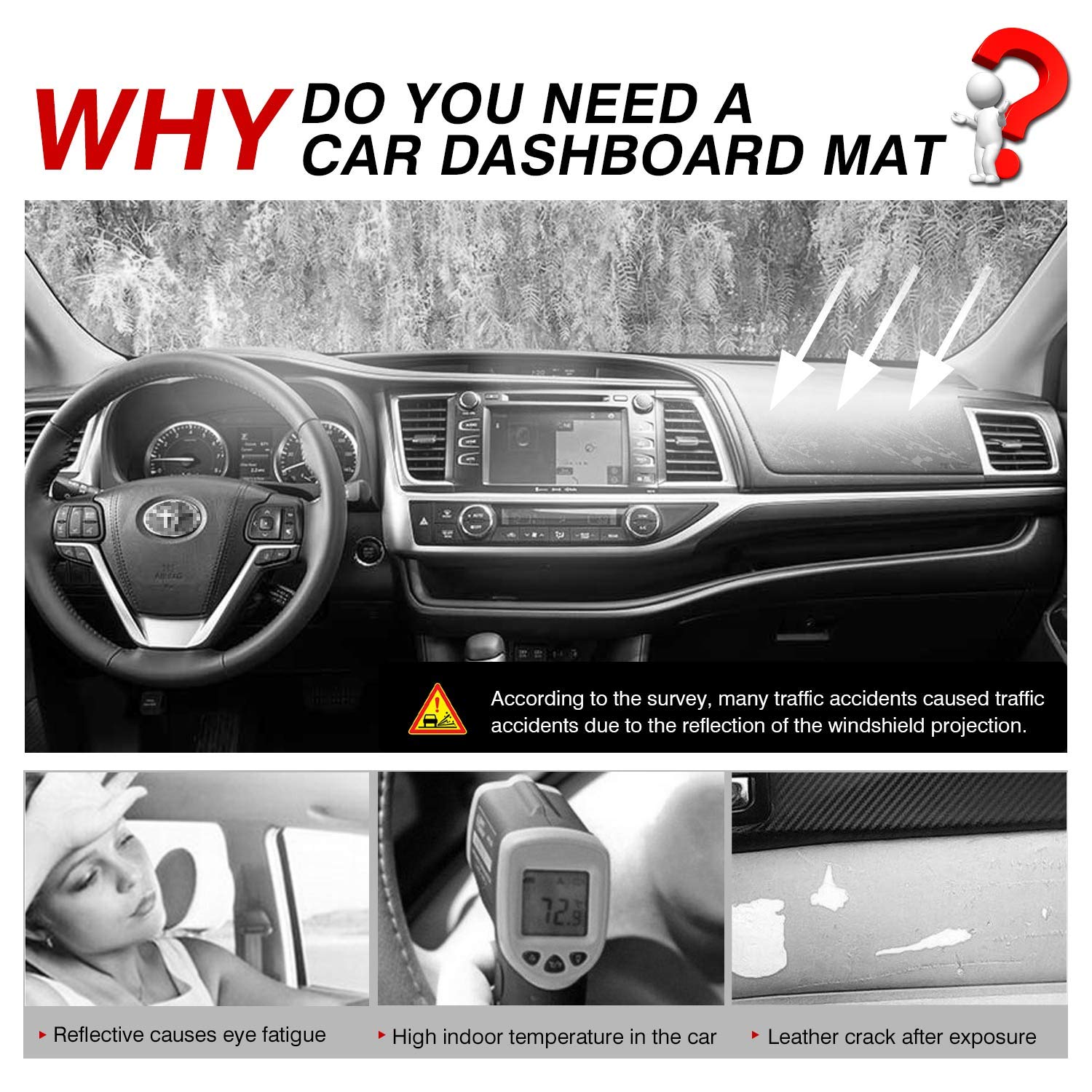 Cartist Custom Fit for Dash Cover Mat Toyota Highlander 2014-2019 Accessories Suede Dashboard Cover Nonslip Dashboard Mat Protec